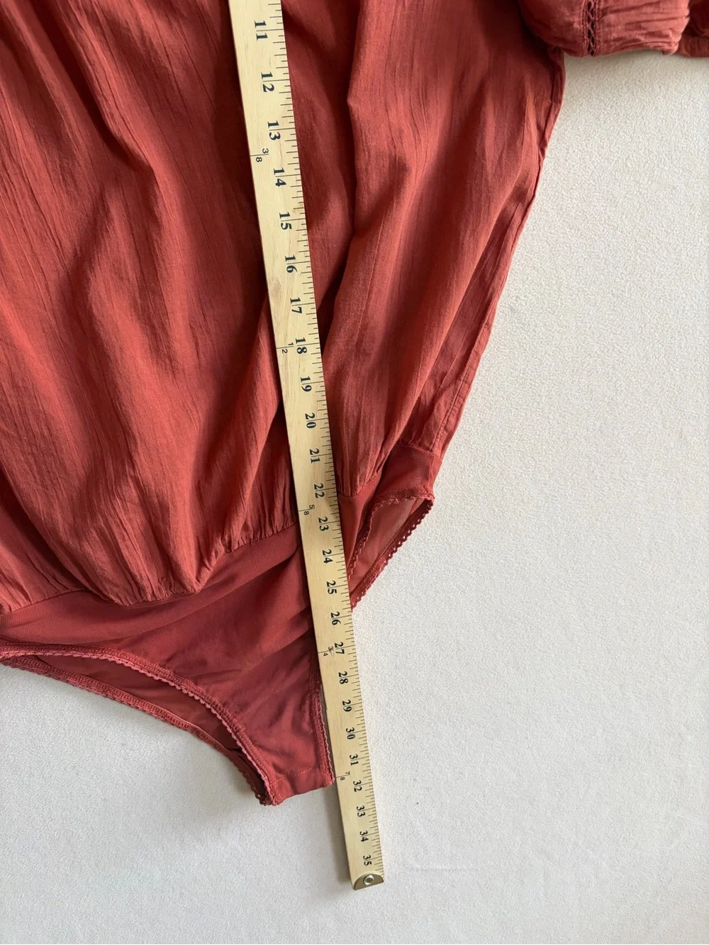 Free People Intimately SUNDOW‎ DARK CORAL Lightweight bodysuit balloon sleeve L